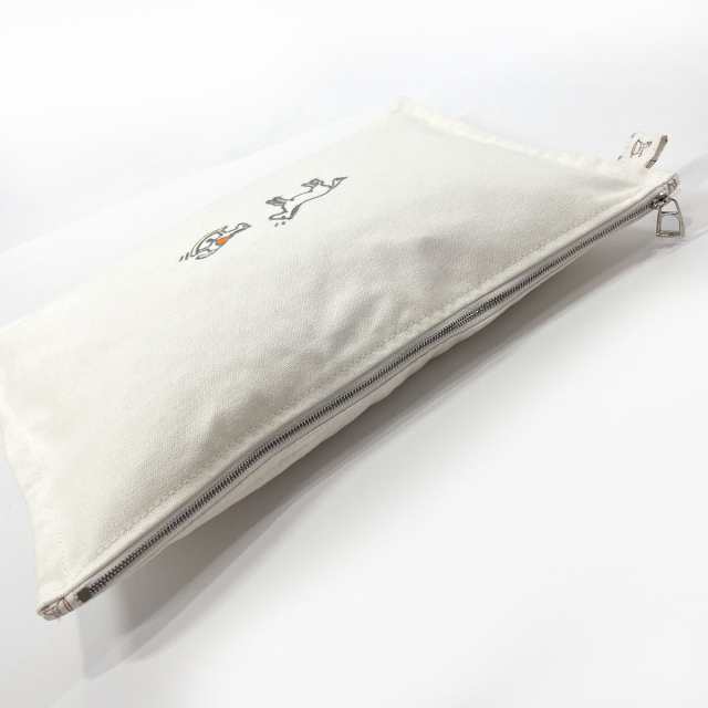 HERMES エルメス ポーチ トゥルース・フラット アダダ コットン ホワイト レディース 中古
