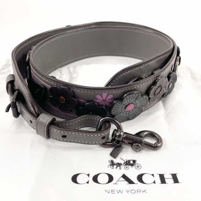 COACH コーチ ショルダーストラップ ティーローズフラワー レザー グレー レディース 中古