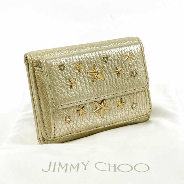 JIMMY CHOO ジミーチュウ 三つ折り財布 WDS 142 ネモ スタースタッズ コンパクトウォレット レザー ゴールド レディース 中古 -  折りたたみ財布