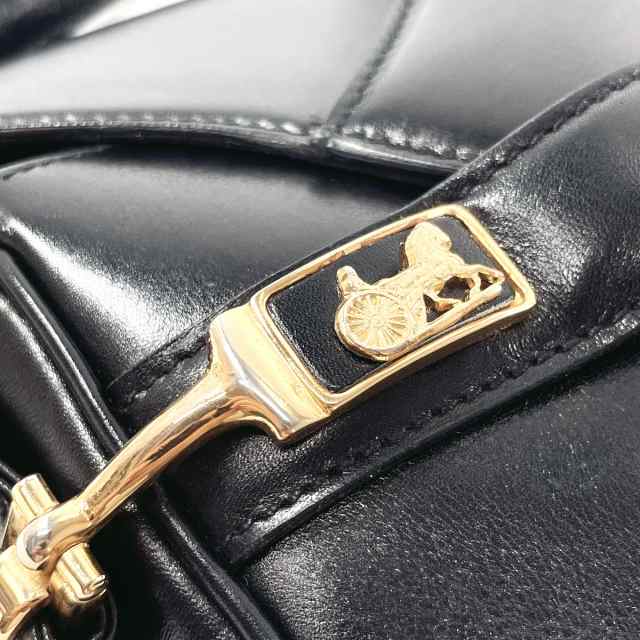 CELINE セリーヌ ショルダーバッグ 馬車金具 レザー ブラック レディース 中古