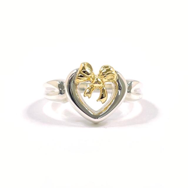 ティファニー ハート リボン シルバー925 K18イエローゴールド 約9.5号