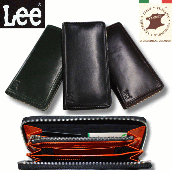 財布 Lee イタリアンレザー 牛革 本革 ラウンドファスナー 長財布 小銭入れ有り 320-2104 ブラック色 チョコ色 グリーン色 財布 メンズ 長財布