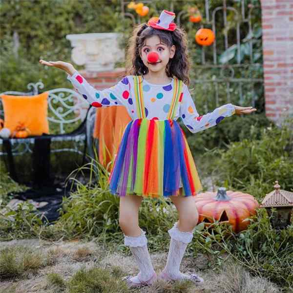 ピエロ ハロウィン衣装 子ども コスプレ 魔女 虹スカート 2タイプ 3点