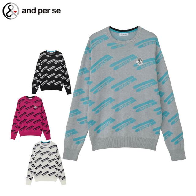 ゴルフウェア　アンパスィ メンズ クレアニット ジャカード 長袖 クルーネック セーター AMF2325B7 [2025年秋冬モデル]