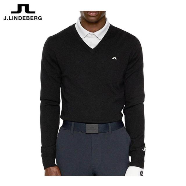 ゴルフウェア　Jリンドバーグ メンズ メリノウール Vネック 長袖 セーター 071-14910 019 ブラック [2025年秋冬モデル]