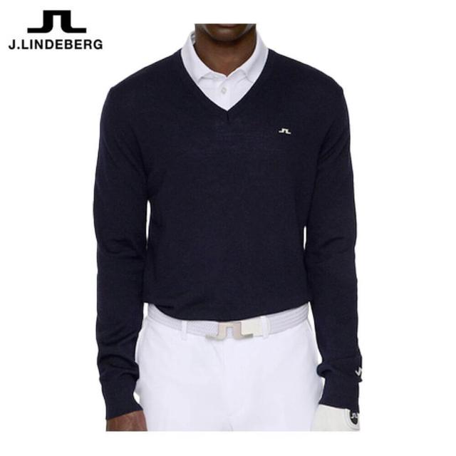 ゴルフウェア　Jリンドバーグ メンズ メリノウール Vネック 長袖 セーター 071-14910 098 ネイビー [2025年秋冬モデル]