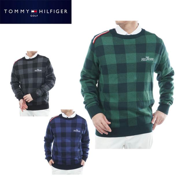 ゴルフウェア　トミー ヒルフィガー ゴルフ　メンズ チェックジャガード 長袖 クルーネック セーター THMA571 [2025年秋冬モデル]