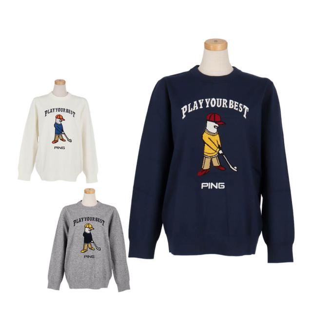 ゴルフウェア　ピンゴルフ レディース Mr.PING ジャカード 長袖 クルーネック ニット プルオーバー 622-5270901 [2025年秋冬モデル]