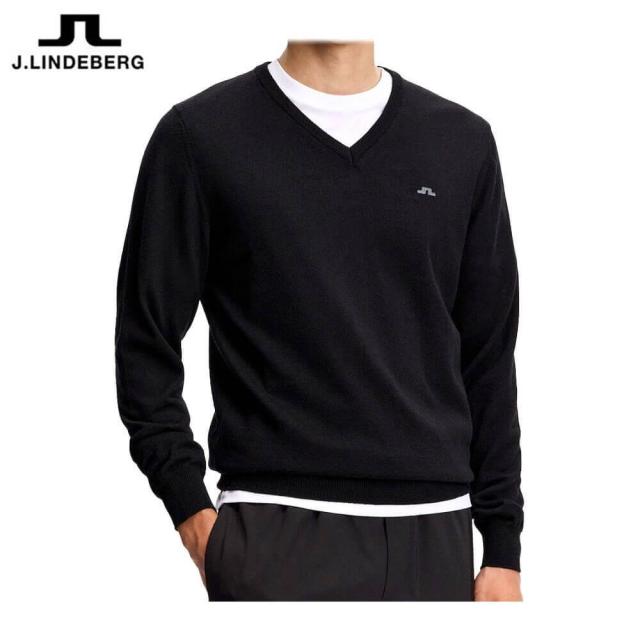 [30％OFF] ゴルフウェア　Jリンドバーグ メンズ ファインニット Vネック 長袖 セーター 071-15213 019 ブラック [2026年春夏モデル]