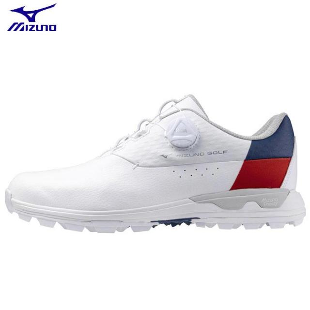 ミズノ　メンズ WAVE HAZARD AQUA BOA ウエーブハザード アクア ボア スパイクレス ゴルフシューズ 51GM2470 01 ホワイト×レッド [2024年モデル]の通販は 13,860円