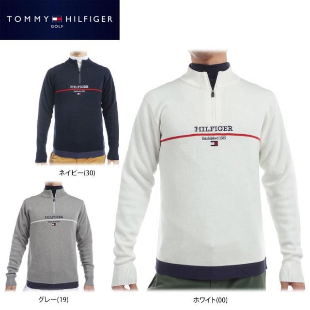 [30％OFF] トミー ヒルフィガー ゴルフ　メンズ ロゴデザイン 天竺編み 長袖 ハーフジップ モックネック セーター THMA472 [2024年秋冬モデル]