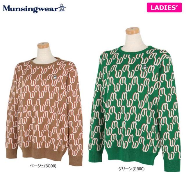 マンシングウェア レディース ロゴジャカード 長袖 クルーネック セーター MEWWJL01 ゴルフウェア 2023年秋冬モデル 有賀園 ゴルフ マンシングウェア Munsingwear ロゴジャカードハーフジップ長袖シャツ