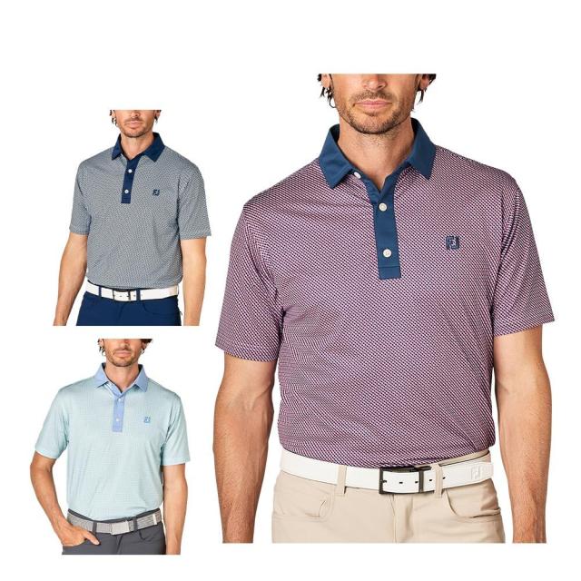 サイズＭ）フットジョイ　FJ　メッシュ　半袖　ポロシャツ　ホワイト　ゴルフ フットジョイ] ゴルフ ボールプリント半袖シャツ メンズ ストレッチ