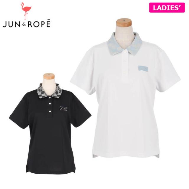 ゴルフウェア　ジュン アンド ロペ　レディース チェッカーボード衿 バックプリント 半袖 ポロシャツ ERM25150 [2025年春夏モデル]