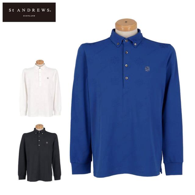 ゴルフウェア　セントアンドリュース メンズ ロゴケルトジャガード無地 長袖 ボタンダウン ポロシャツ 042-5261951 [2025年秋冬モデル]