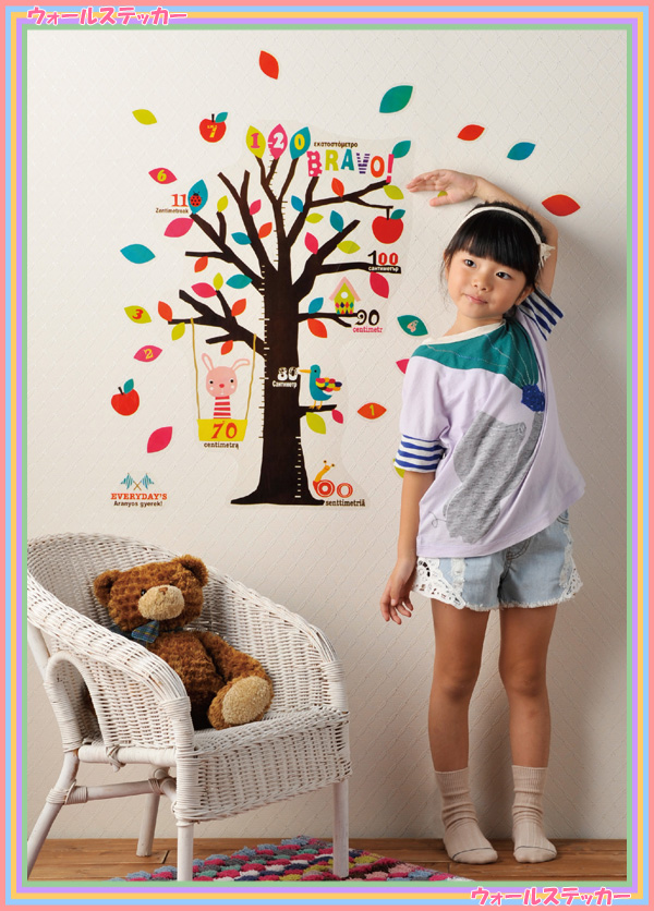ウォールステッカー 身長計 ラビットツリー 成長 記念 身長 測る 年齢 子供部屋 木 葉 ウサギ 鳥 シール はがせる 剥がせる インテリア Dの通販はau Pay マーケット Fanmary ファンメアリー
