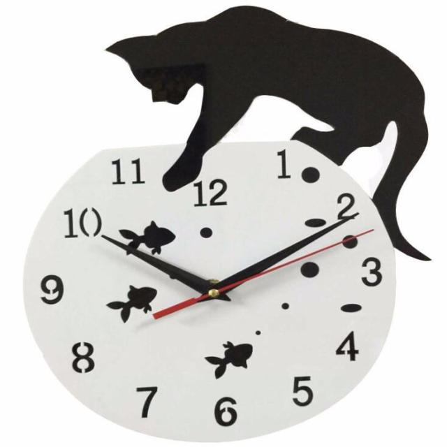 可愛い 猫 の 壁 時計 ウォール クロック インテリア 静音動作 装飾 
