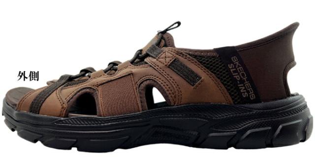 サンダル メンズ スケッチャーズ スリップインズ リボルテッド SS-メリック 205181 ダークブラウン ブラック 25.0~28.0cm ハンズフリー フィッシャーマンスタイルサンダル コンフォートサンダル クッション性 屈曲性 低反発 男性 紳士 夏 サマー