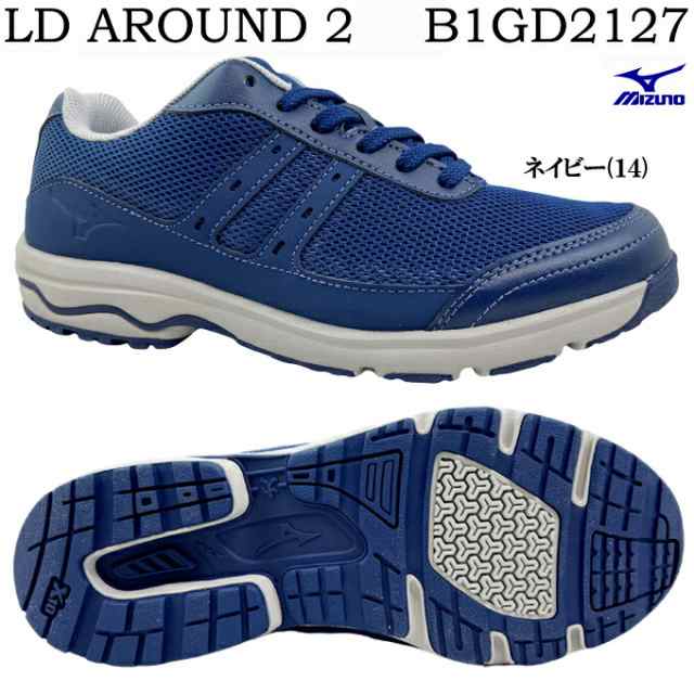 ウォーキングシューズ レディース ミズノ MIZUNO LD AROUND 2 3E B1GD2127 ネイビー スニーカー 幅広 3E EEE ファスナー ミズノウェーブ