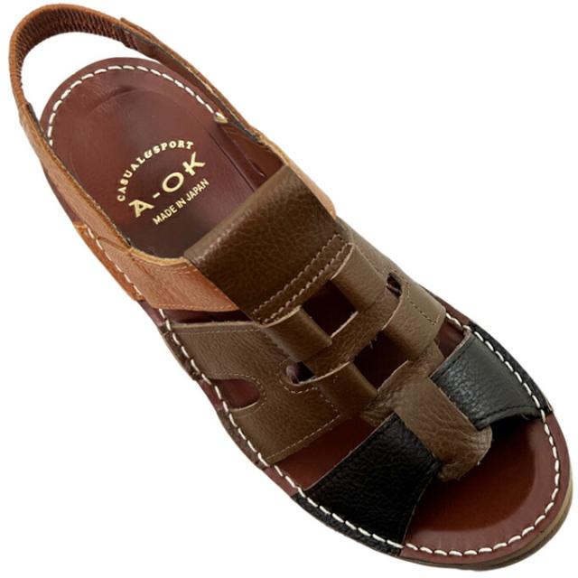 サンダル レディース A-OK CASUAL&SPORTS 0298 ダークブラウン ブラック 22.5~25.0cm エーオーケー コンフォートサンダル  撥水 汚れにくい 低反発 クッション性 通気性 軽量設計 屈曲性 本革 レザー 吸汗 放湿 抗菌 消臭 幅広 4E EEEE 日本製 made in japan 女性 婦人