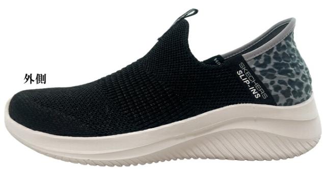 スケッチャーズ スリップインズ レディース スニーカー ウルトラ フレックス 3.0-ナチュラル ステップ 149712 SKECHERS ULTRA FLEX 3.0-NATURAL STEP ブラック/レオパード レオパード 23.0~25.0cm ハンズフリー スリッポン 軽量 クッション性 屈曲性 低反発 女性 婦人