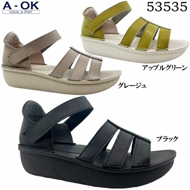 コンフォートシューズ レディース A-OK CASUAL&SPORTS 53535 エーオーケー オープントゥ 前空き フラットソール 春 夏 疲れにくい 低反発