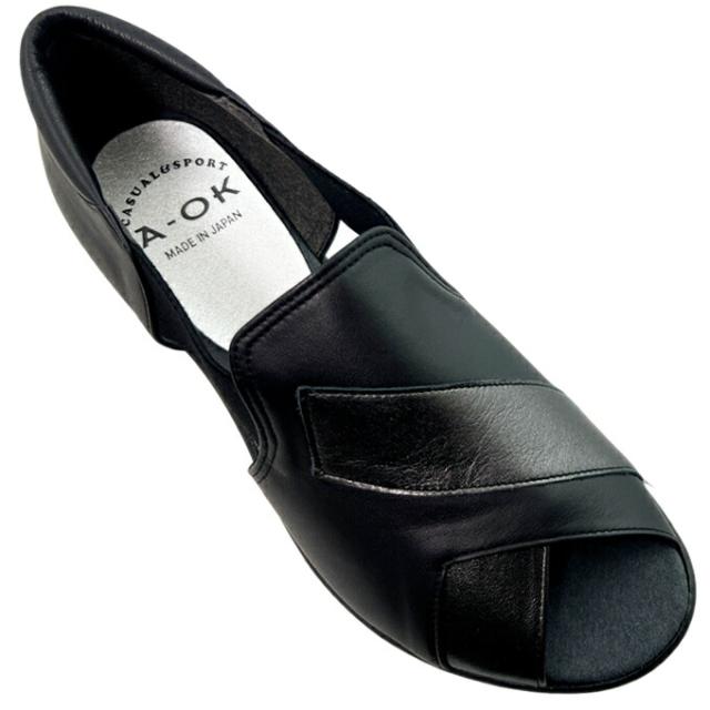 コンフォートシューズ レディース A-OK CASUAL&SPORTS 0790 クロ グレージュ 22.0~24.5cm エーオーケー オープントゥ 前空き サンダル ウェッジソール 春 夏 疲れにくい 低反発 クッション性 屈曲性 軽量 幅広 3E EEE 本革 レザー ソフト革 日本製 made in japan 女性 婦人