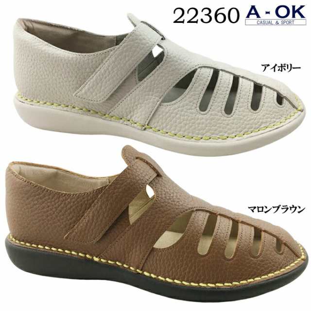 カジュアルシューズ レディース A-OK CASUAL&SPORTS 22360 エーオーケー フラットシューズ ラウンドトゥ フラットソール 疲れにくい 低反