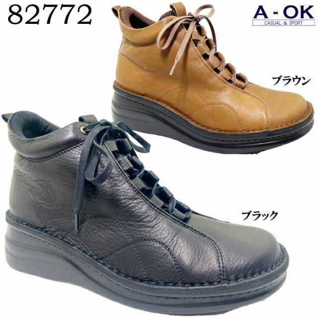 ショートブーツ レディース A-OK CASUAL&SPORTS 82772 エーオーケー カジュアル コンフォートシューズ ラウンドトゥ フラットソール 厚底