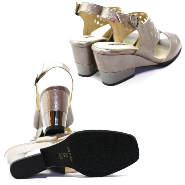 NINE DI NINE 113-44 レディース サンダル ハイヒール ストラップ バックベルト パール調 軽量 日本製 天然皮革 女性 婦人 NINE DI NINE 113-44 レディース サンダル ハイヒール ストラップ