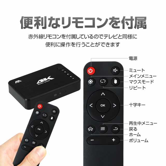4Kメディアプレイヤー リモコン付 PPT/PDF再生対応 レジューム機能 リピート再生 横縦表示可 RAM 1GB ROM 8GB 4K動画  MP0234Kの通販はau PAY マーケット - ホープスター | au PAY マーケット－通販サイト