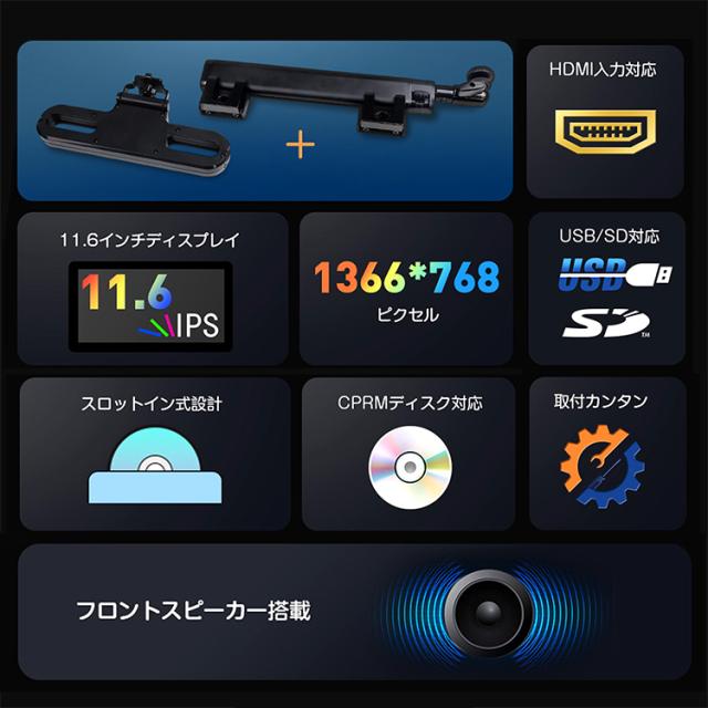 ヘッドレストモニター 11.6インチ大画面 後部座席モニター DVDプレイヤー センターブラケット 24V大型車対応 リアモニター L0328J 