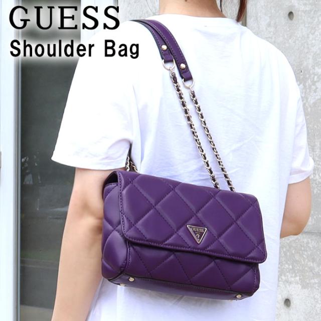 ゲス バッグ QG767921 EGGPLANT パープル チェーンショルダー ステッチデザイン ハンド トート GUESS ab-497700