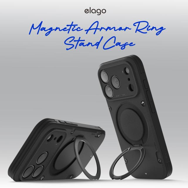 iPhone 17 Pro Max ケース MagSafe 対応 回転 リング スタンド 付き 耐衝撃 スマホケース マグセーフ 頑丈 携帯ケース [ iPhone17ProMax アイフォン 17ProMax 対応 ]  Case elago Magnetic Armor Ring Stand Case