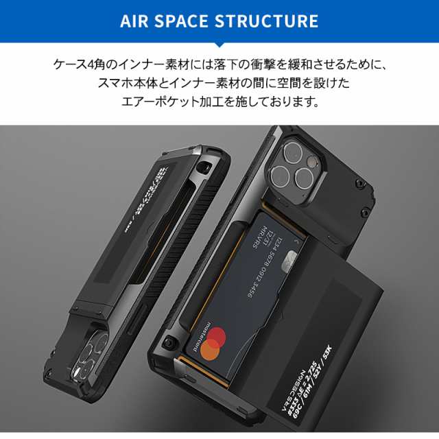 iPhone12Pro / iPhone12 ケース カード 収納 背面 3枚 耐衝撃 携帯