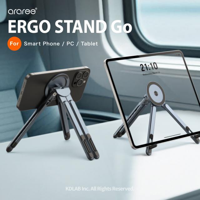 ノートパソコンスタンド 超軽量 小型 パソコンスタンド タブレット スマホスタンド 三脚 多機能 スタンド 角度調整可 折りたたみ式 軽量 携帯スタンド マグネット 付 自撮り棒 [ iPad mini iPhone ノートPC アイパッド 対応 ] araree ERGO STAND Go