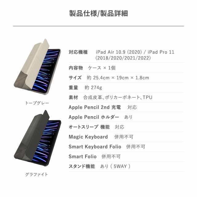 iPad Air 第5世代 Air4 /iPad Pro 11 2022 2021 ケース 手帳型 オートスリープ 対応 背面 クリア フリップ 取り外し Apple Pencil2 充電 