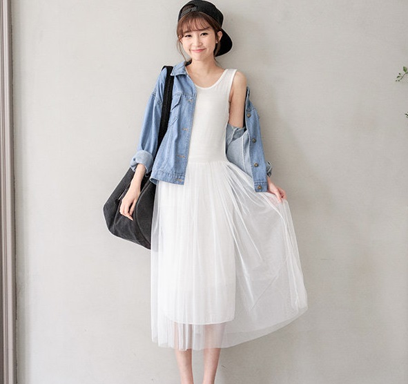 タンクトップ シフォンスカートのワンピース 異素材ミックスワンピース プチプラ シースルー カジュアル リラックス 黒 白 灰色の通販はau Pay マーケット Garage Diva 106