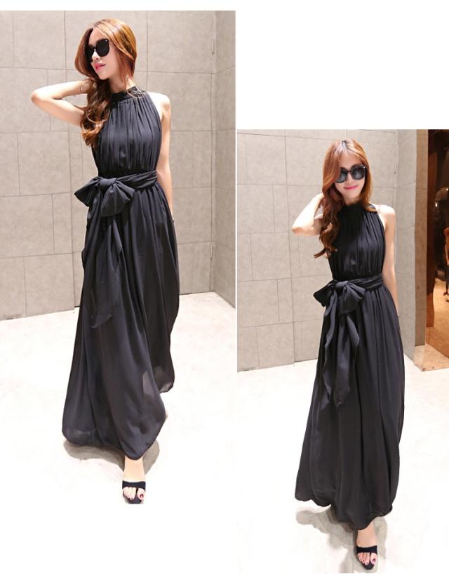 ホルターネックドレス ワンピース シャーリングトップス バックリボン フロントリボン ３way マキシ丈の通販はau Pay マーケット Garage Diva 106