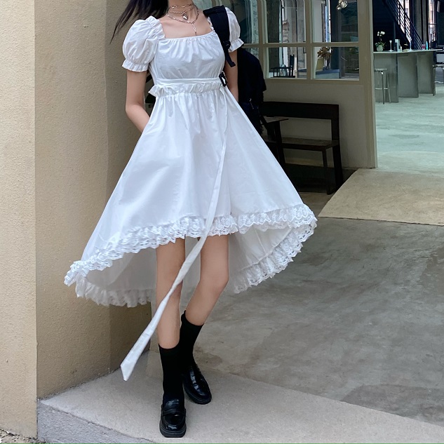 大人ガーリー パフスリーブ ランダム丈 フィッシュテール ワンピース ゴスロリ パンキッシュ 大人カワイイの通販はau Pay マーケット Garage Diva 106