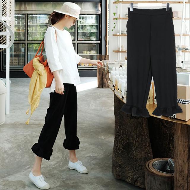 裾フリル ストレートパンツ クロップド丈 ウエストゴム ブラック アウトドア フェス グランピング きれいめカジュアル 大人かわの通販はau Pay マーケット Garage Diva 106