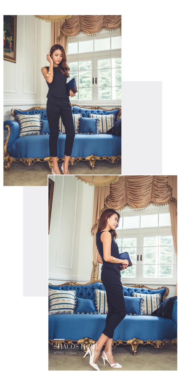 スリムシルエット セットアップ ペプラムデザインノースリーブトップスとクロップドパンツ ブラック ネイビー Ol 通勤コーデ お呼の通販はau Pay マーケット Garage Diva 106