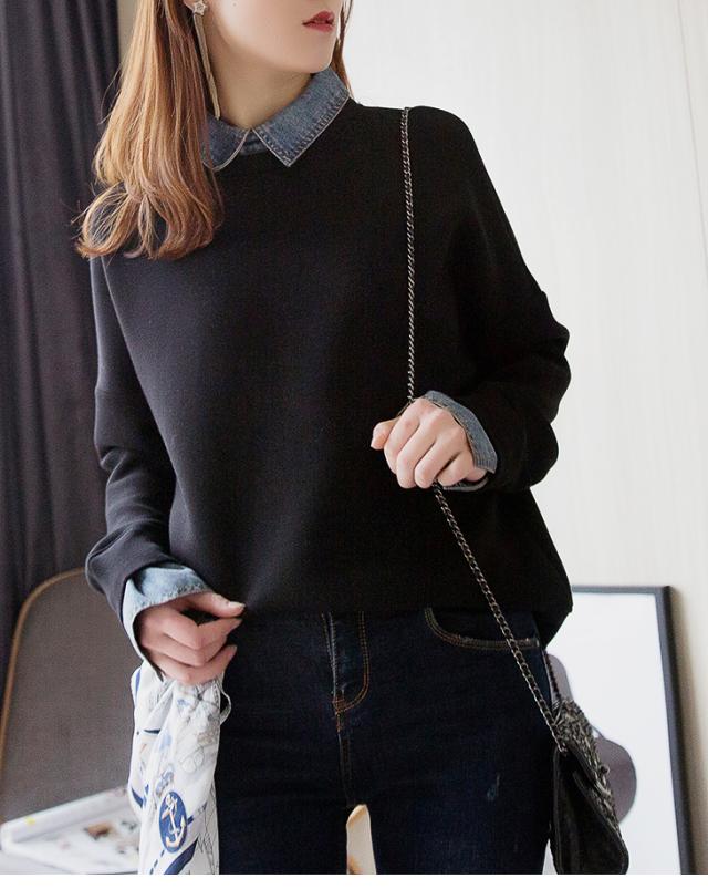 デニムシャツとニットのレイヤードトップス オフィスカジュアル オトナ女子 ブルーデニム Xlありの通販はau Pay マーケット Garage Diva 106