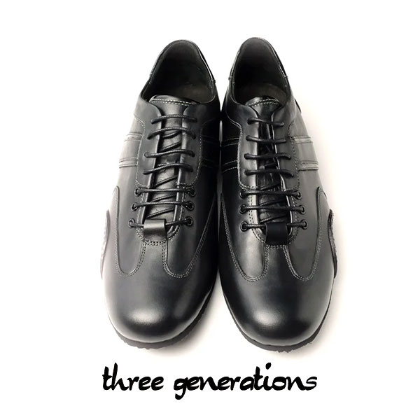 threegenerations スリージェネレーションズ レザースニーカー 2423-221 black×black ペダリングソールモデル ドライビング スマート 3gs メンズ スマート 本革 カジュアル