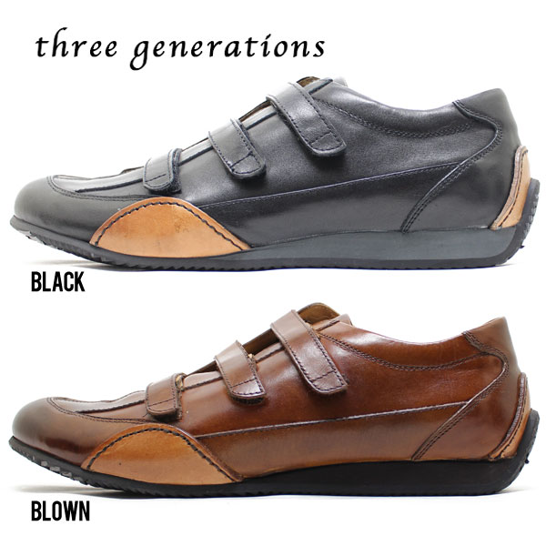 threegenerations スリージェネレーションズ レザースニーカー tg2443 ベルクロ ドライビング マジックテープル 3gs メンズ 男性用 本革 カジュアル