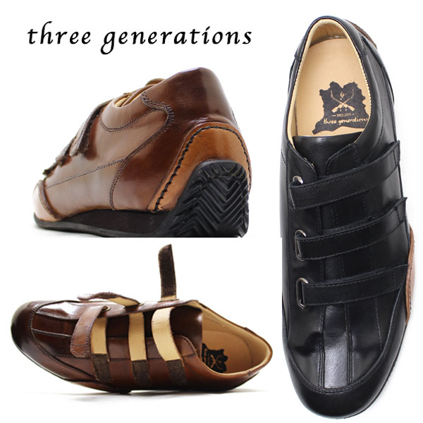 threegenerations スリージェネレーションズ レザースニーカー tg2443 ベルクロ ドライビング マジックテープル 3gs メンズ 男性用 本革 カジュアル
