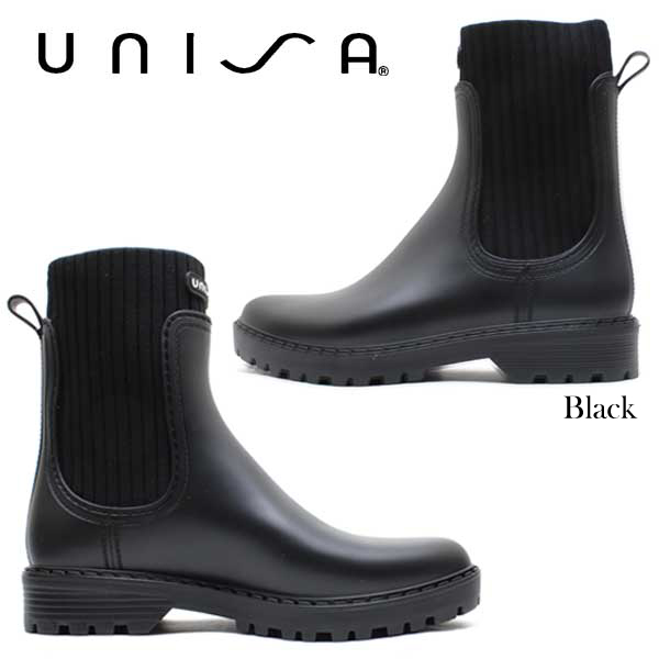UNISA/ウニサ サイドリブレインブーツ AYNAR リブニット ショートブーツ スペイン ブラック ベージュ 長靴 ラバーブーツ 防水 レイン おしゃれ 通勤 通学_1