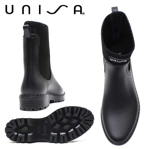 UNISA/ウニサ サイドリブレインブーツ AYNAR リブニット ショートブーツ スペイン ブラック ベージュ 長靴 ラバーブーツ 防水 レイン おしゃれ 通勤 通学_3