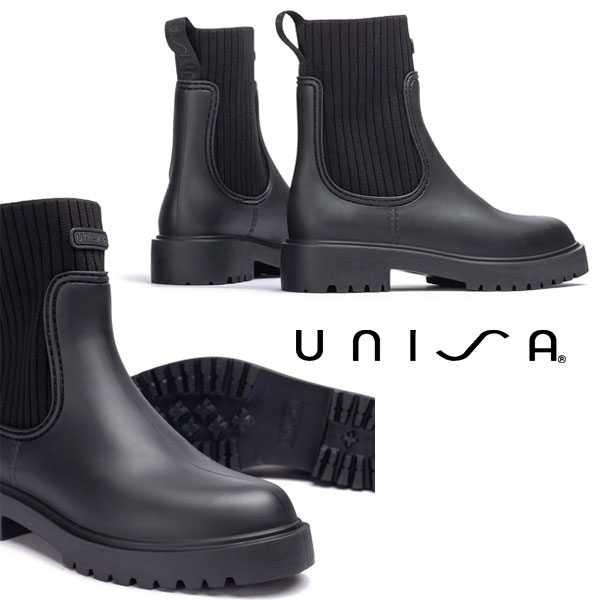 UNISA/ウニサ サイドリブレインブーツ FAYNAR-UA リブニット ゴアレインブーツ ショートブーツ スペイン ブラック ベージュ カーキ ネイビー 長靴 ラバーブーツ 防水 レイン おしゃれ 通勤 通学 軽量_3
