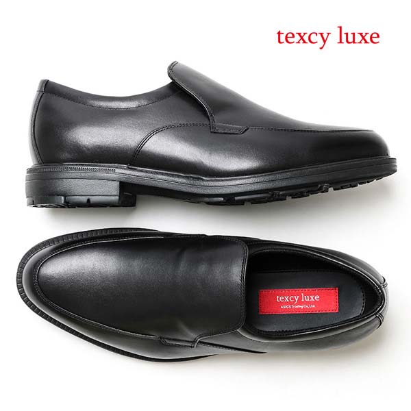 texcy luxe テクシーリュクス TU-7797 ビジネスシューズ 幅広4Eワイズ スリッポン ブラック 仕事用 本革 メンズ 大きいサイズ対応 28.0cm